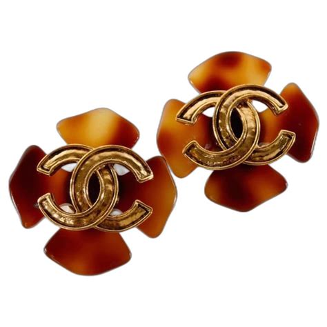 chanel clover cross tortoise shell earrings 94|1994 tortoiseshell.